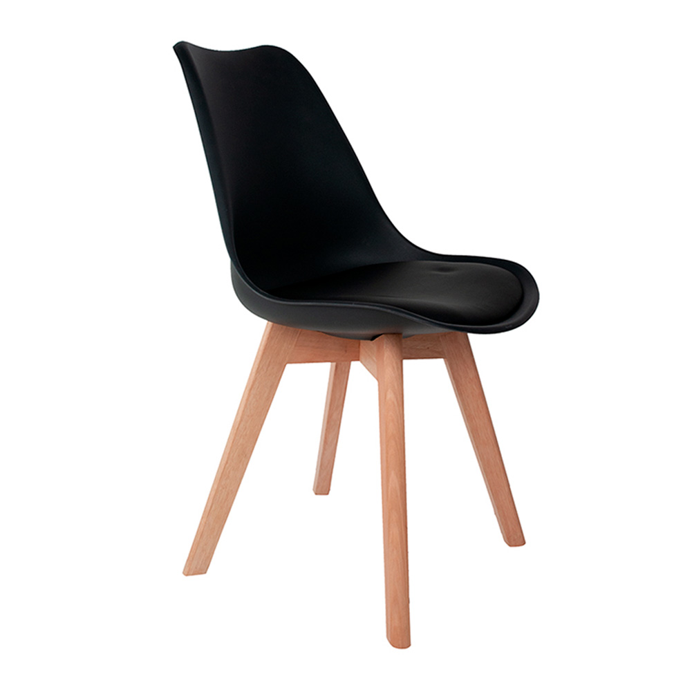 Conjunto de Mesa de Jantar Adele com Tampo de Vidro Off White e 4 Cadeiras Pé Palito Saarinen Wood Preto