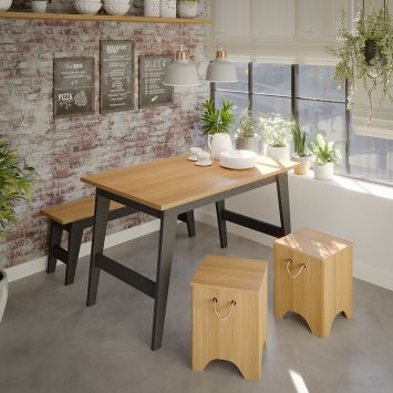 Conjunto de Mesa de Jantar Retangular com 3 Bancos Aurora Nature e Chumbo Menor preço em Conjunto de Mesa de Jantar Retangular com 3 Bancos Aurora Nature e Chumbo