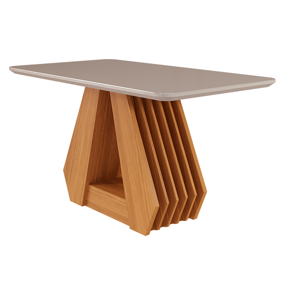 Conjunto de Mesa de Jantar Retangular com Tampo de Vidro Off White Agata e 4 Cadeiras Maia Linho Gengibre e Nature