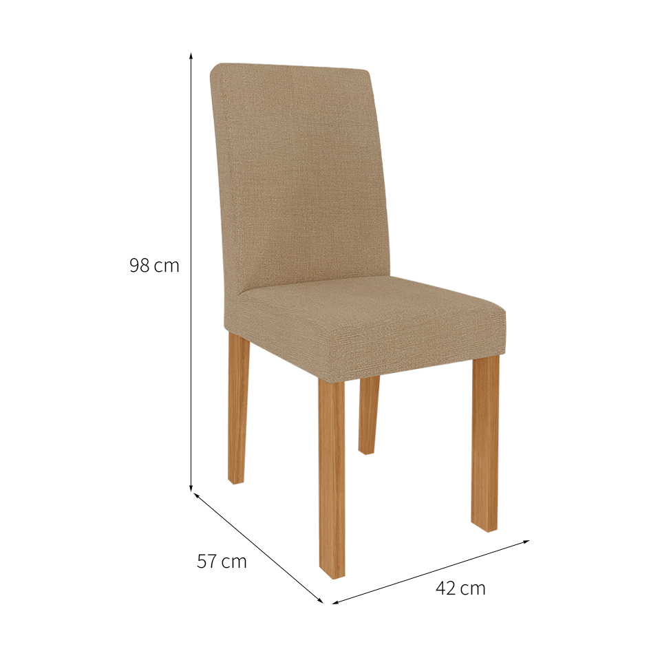 Conjunto de Mesa de Jantar Retangular com Tampo de Vidro Off White Agata e 4 Cadeiras Maia Linho Gengibre e Nature
