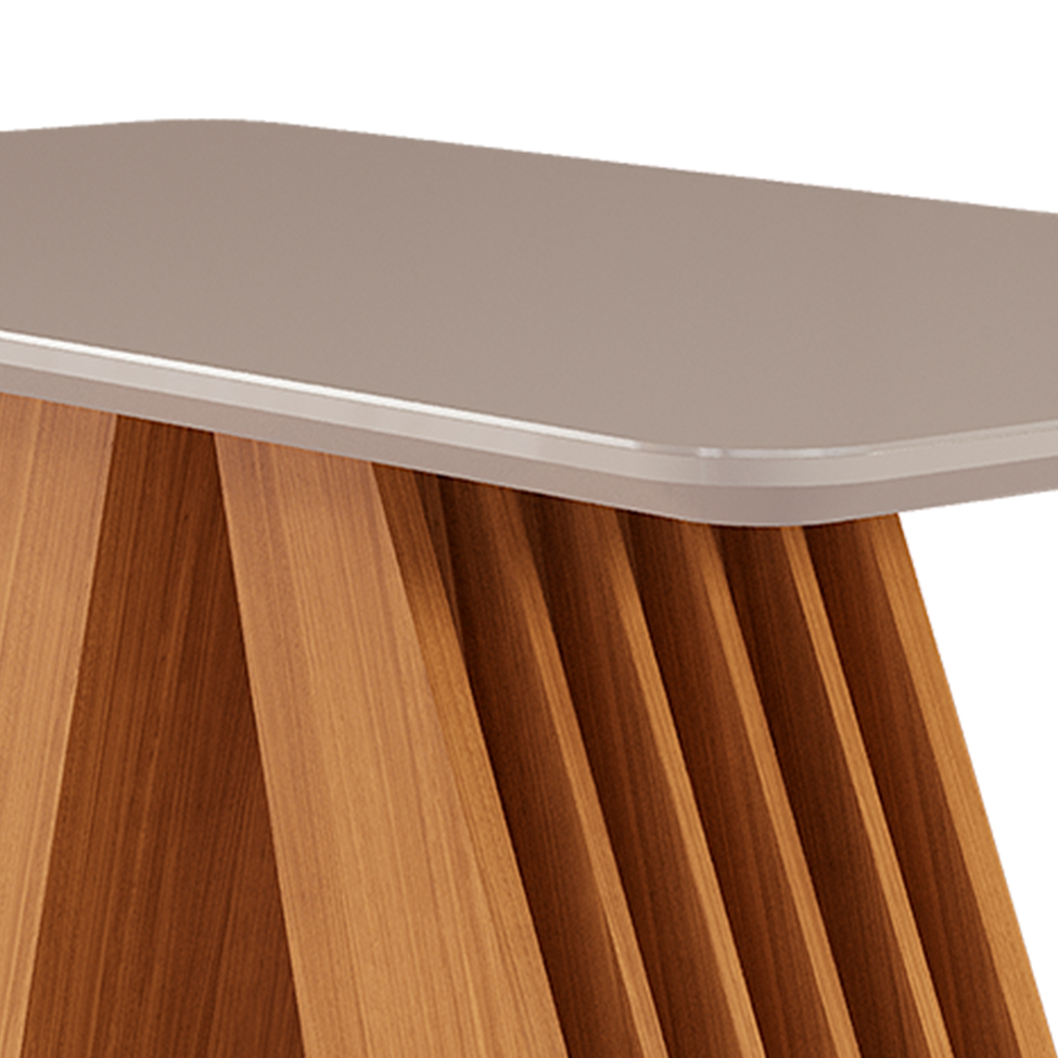 Conjunto de Mesa de Jantar Retangular com Tampo de Vidro Off White Agata e 4 Cadeiras Maia Linho Gengibre e Nature