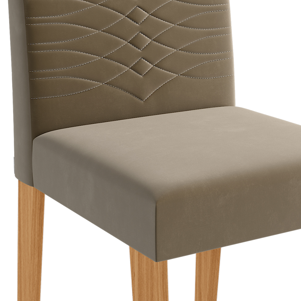 Conjunto de Mesa de Jantar Retangular com Tampo de Vidro Off White Maite e 4 Cadeiras Clarice Suede Joli e Nature