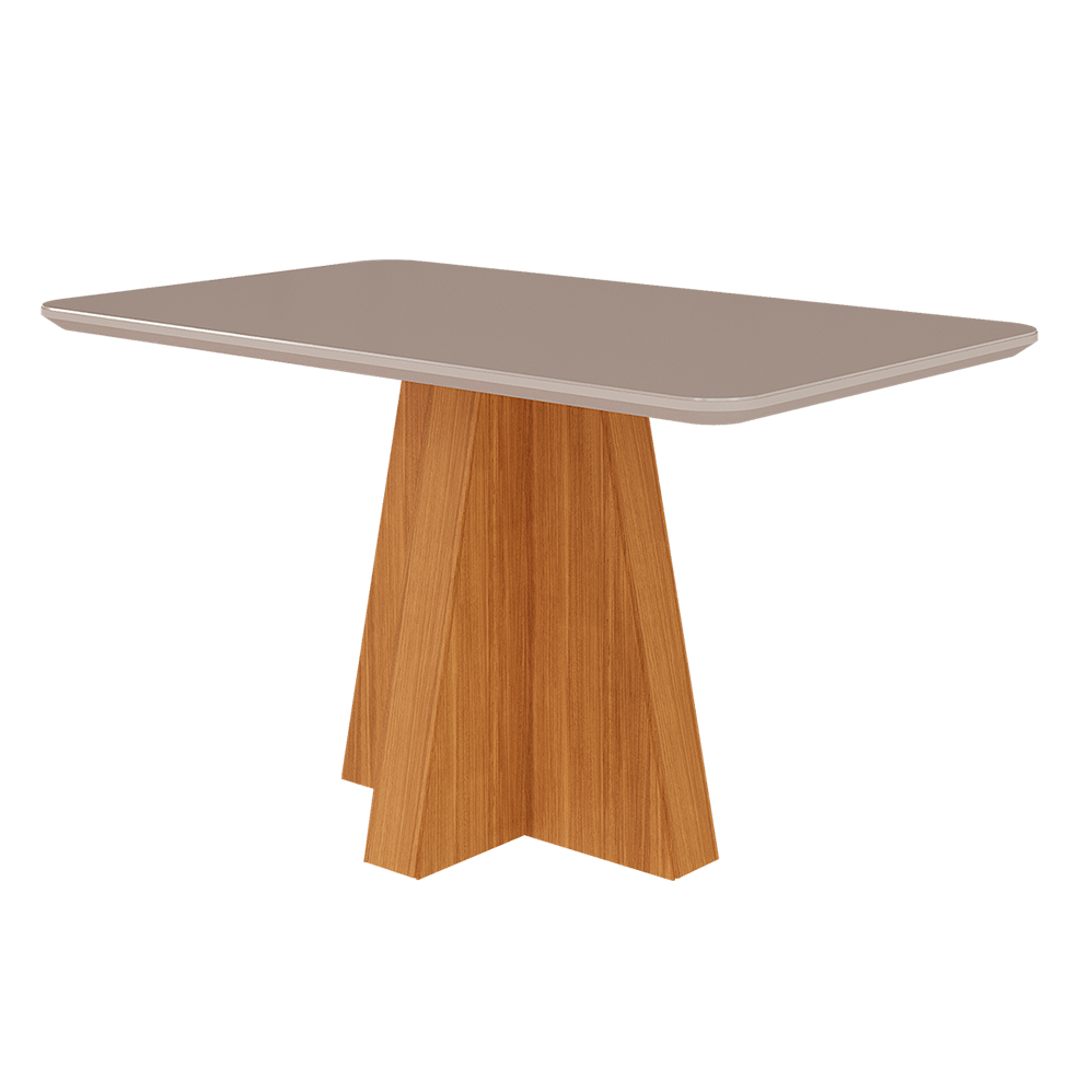 Conjunto de Mesa de Jantar Retangular com Tampo de Vidro Off White Maite e 4 Cadeiras Juliana Suede Joli e Nature