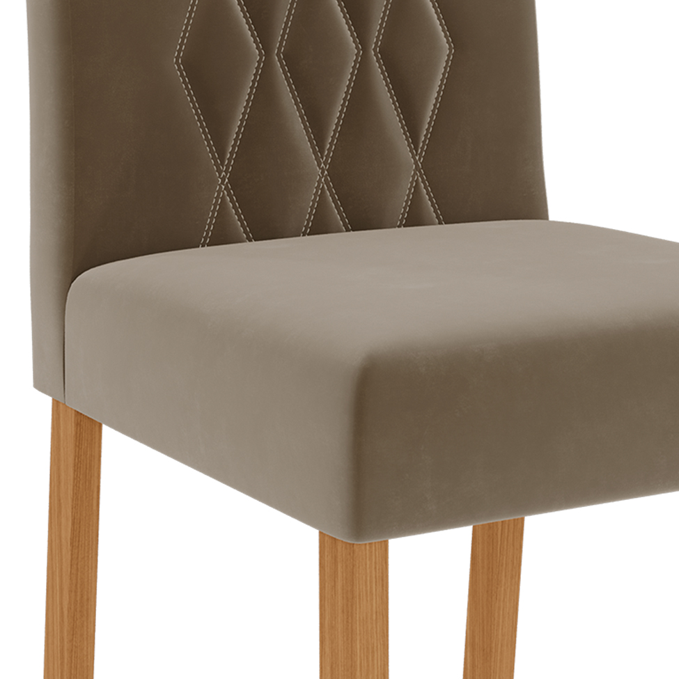 Conjunto de Mesa de Jantar Retangular com Tampo de Vidro Off White Maite e 4 Cadeiras Juliana Suede Joli e Nature