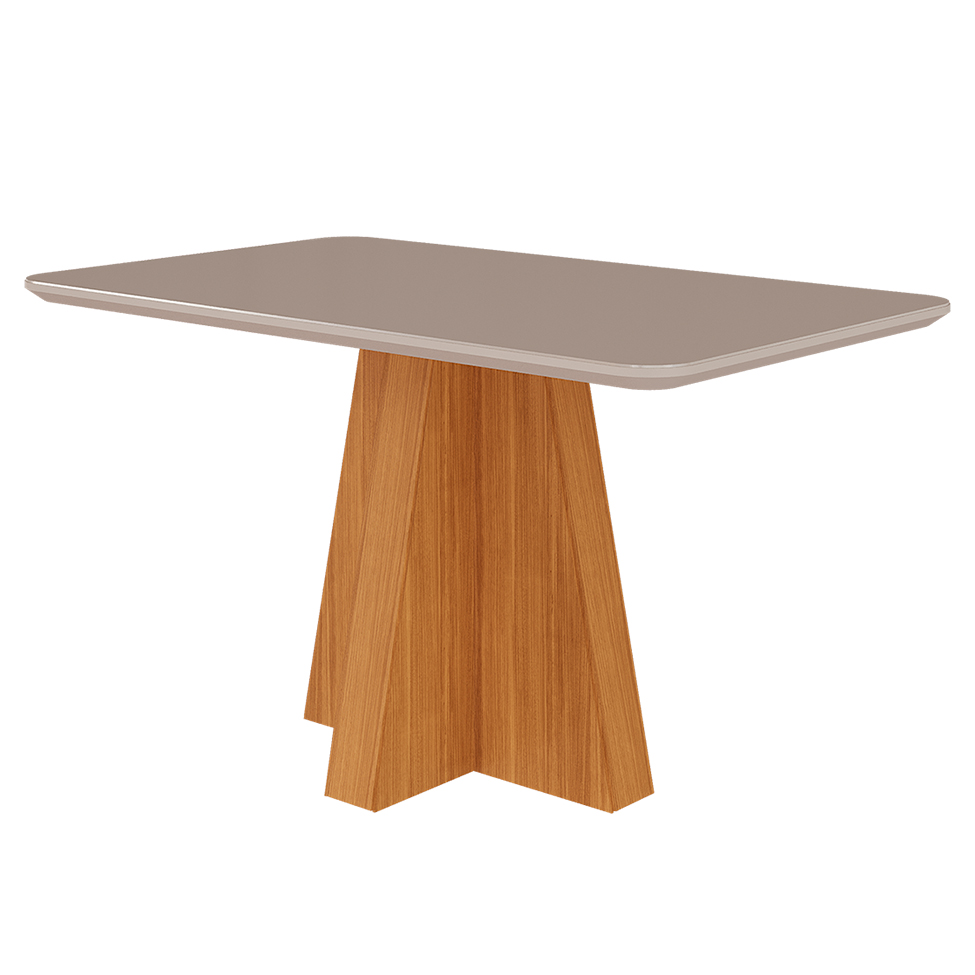 Conjunto de Mesa de Jantar Retangular com Tampo de Vidro Off White Maite e 4 Cadeiras Maia Linho Gengibre e Nature