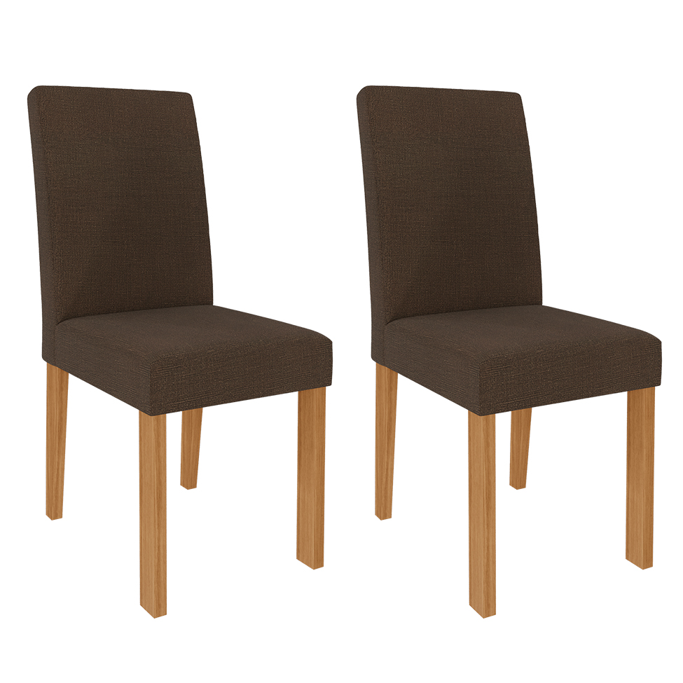 Conjunto de Mesa de Jantar Retangular com Tampo de Vidro Off White Maite e 4 Cadeiras Maia Linho Mascavo e Nature