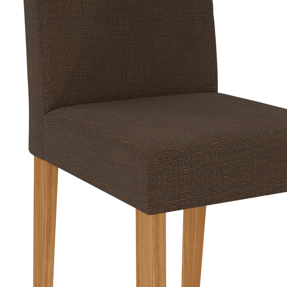 Conjunto de Mesa de Jantar Retangular com Tampo de Vidro Off White Maite e 4 Cadeiras Maia Linho Mascavo e Nature