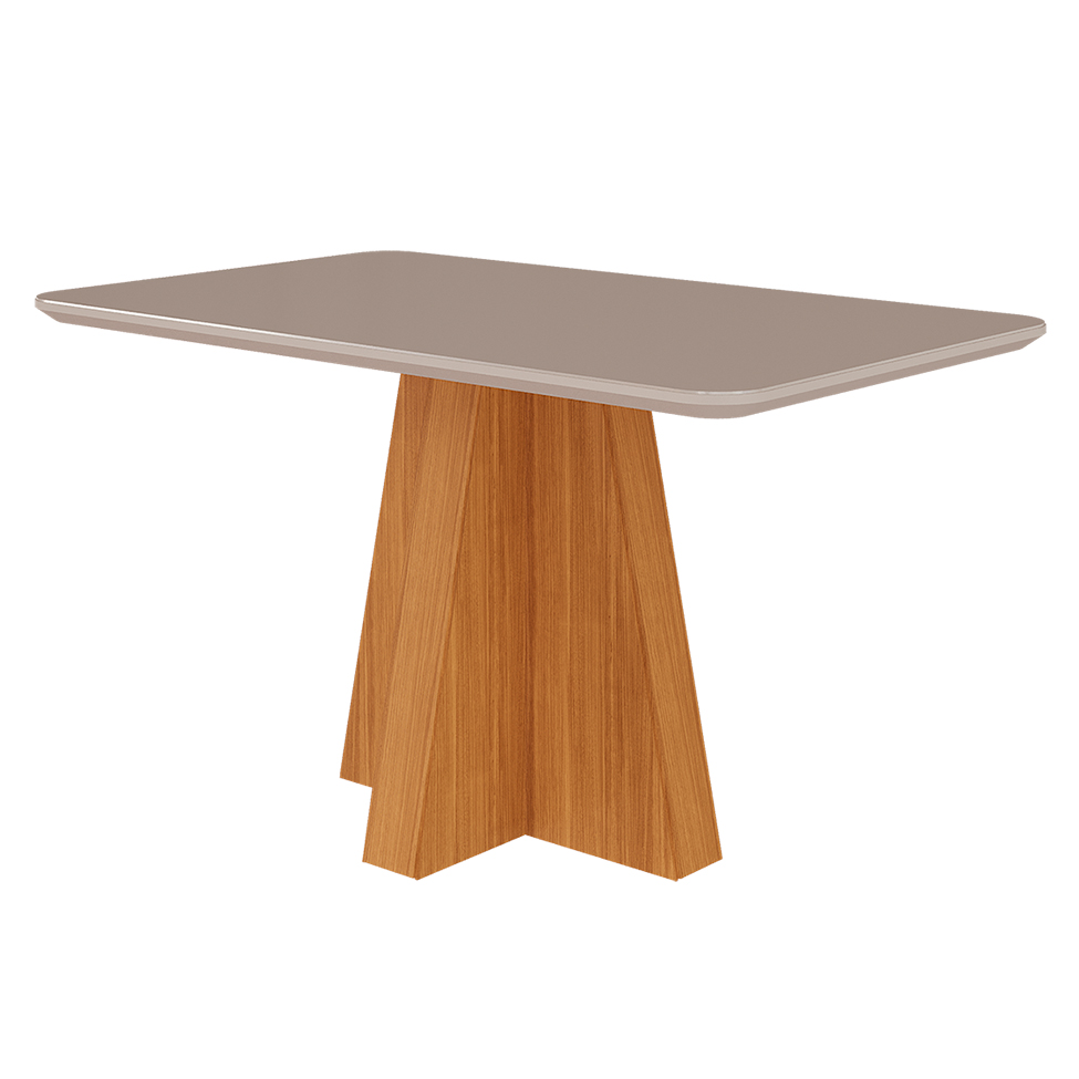 Conjunto de Mesa de Jantar Retangular com Tampo de Vidro Off White Maite e 4 Cadeiras Maia Linho Mascavo e Nature