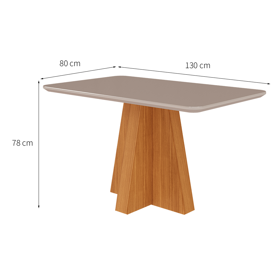 Conjunto de Mesa de Jantar Retangular com Tampo de Vidro Off White Maite e 4 Cadeiras Paola Suede Nude e Nature