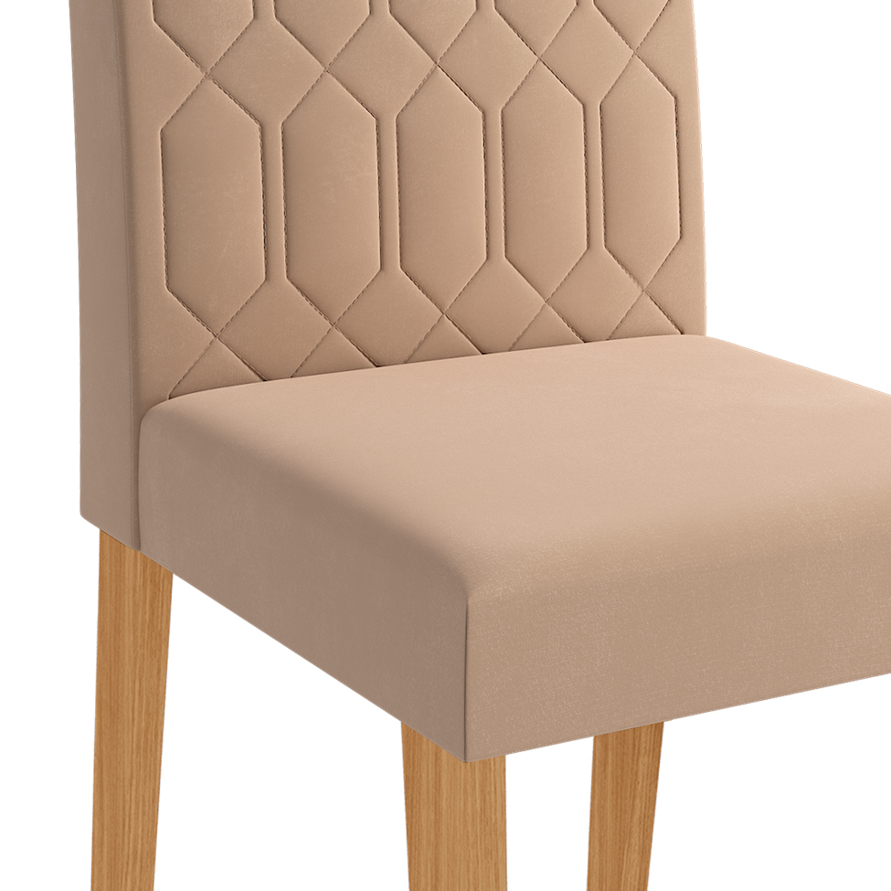 Conjunto de Mesa de Jantar Retangular com Tampo de Vidro Off White Maite e 4 Cadeiras Paola Suede Nude e Nature