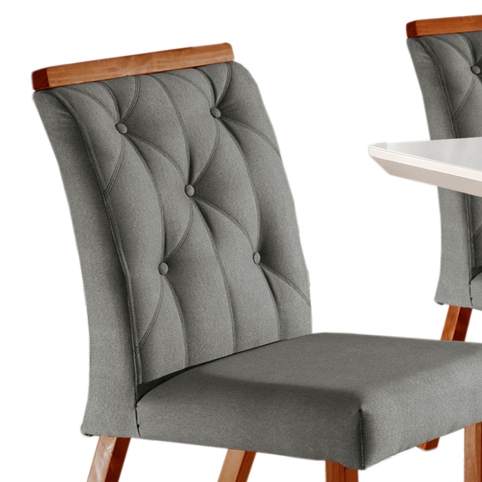 Conjunto de Mesa de Jantar Retangular com Tampo de Vidro e 4 Cadeiras Jasmin Linho Cinza