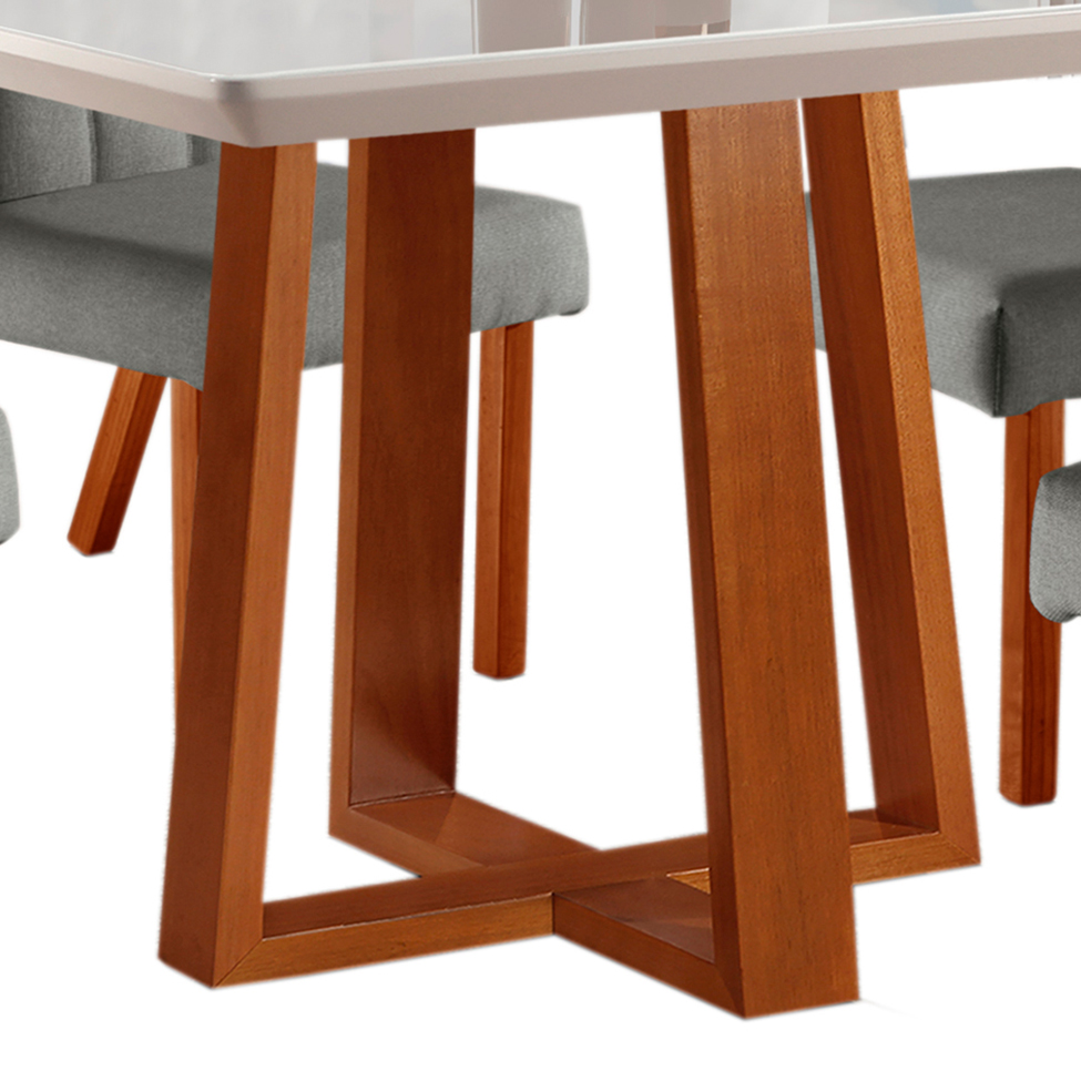 Conjunto de Mesa de Jantar Retangular com Tampo de Vidro e 4 Cadeiras Jasmin Linho Cinza
