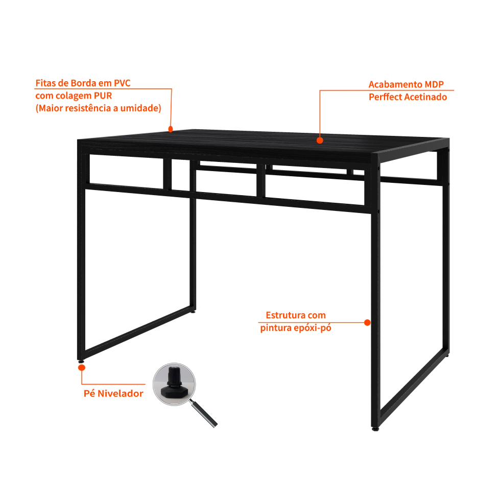 Conjunto de Mesa de Jantar com 2 Bancos Wooden Ônix e Preto