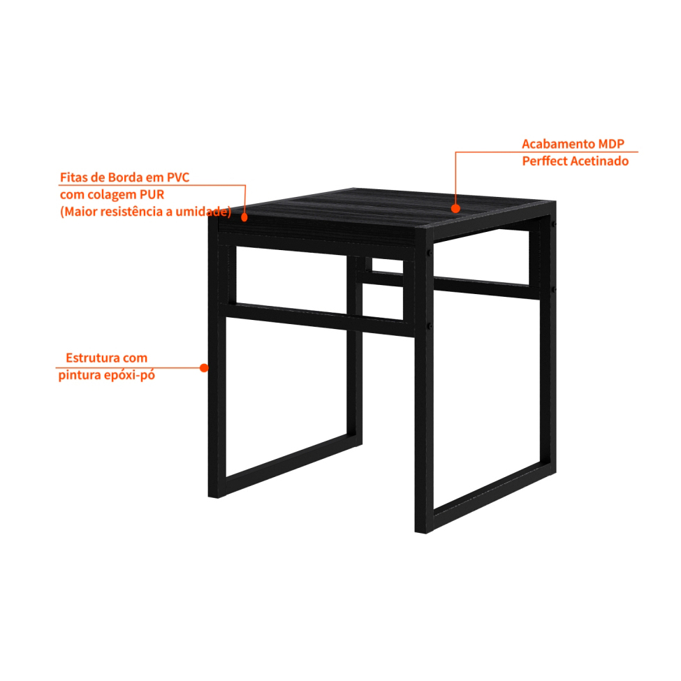 Conjunto de Mesa de Jantar com 2 Bancos Wooden Ônix e Preto