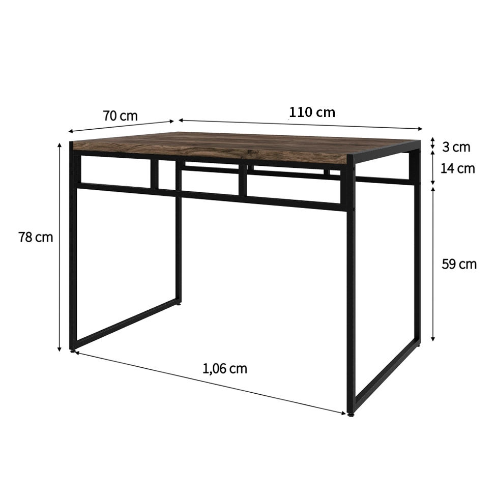 Conjunto de Mesa de Jantar com 2 Bancos Wooden Carvalho Dark e Preto