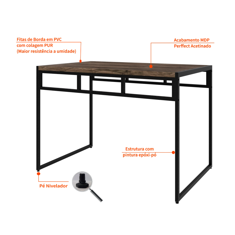 Conjunto de Mesa de Jantar com 2 Bancos Wooden Carvalho Dark e Preto