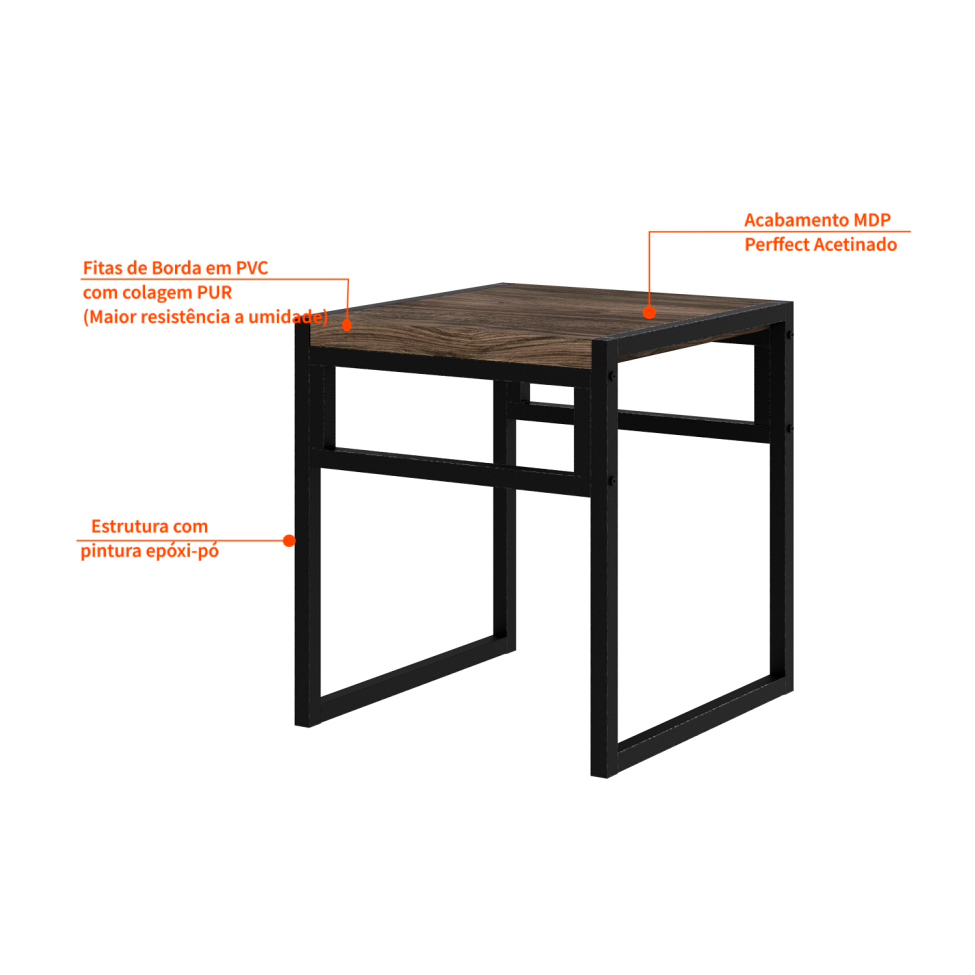 Conjunto de Mesa de Jantar com 2 Bancos Wooden Carvalho Dark e Preto