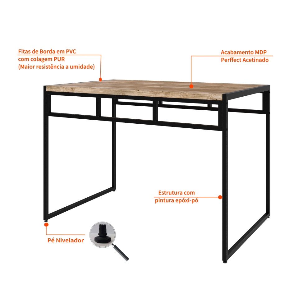 Conjunto de Mesa de Jantar com 2 Bancos Wooden Carvalho e Preto