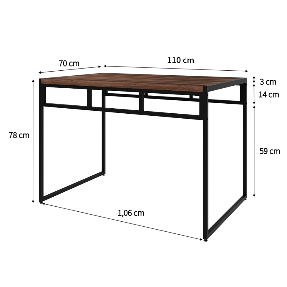 Conjunto de Mesa de Jantar com 2 Bancos Wooden Nogal e Preto