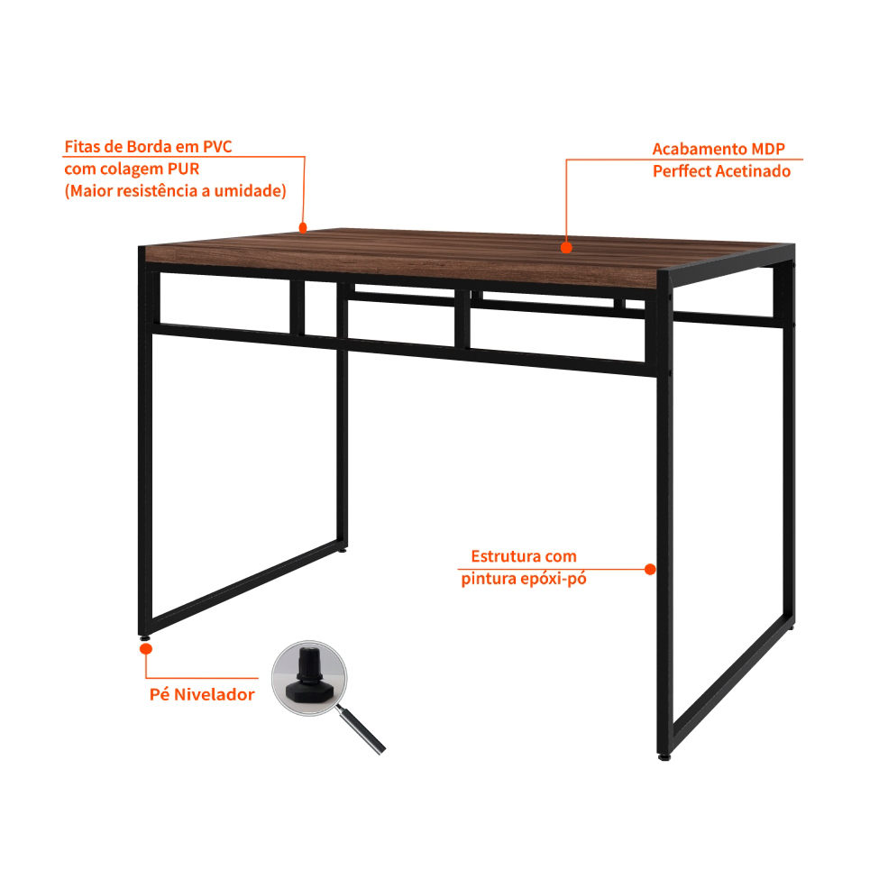 Conjunto de Mesa de Jantar com 2 Bancos Wooden Nogal e Preto