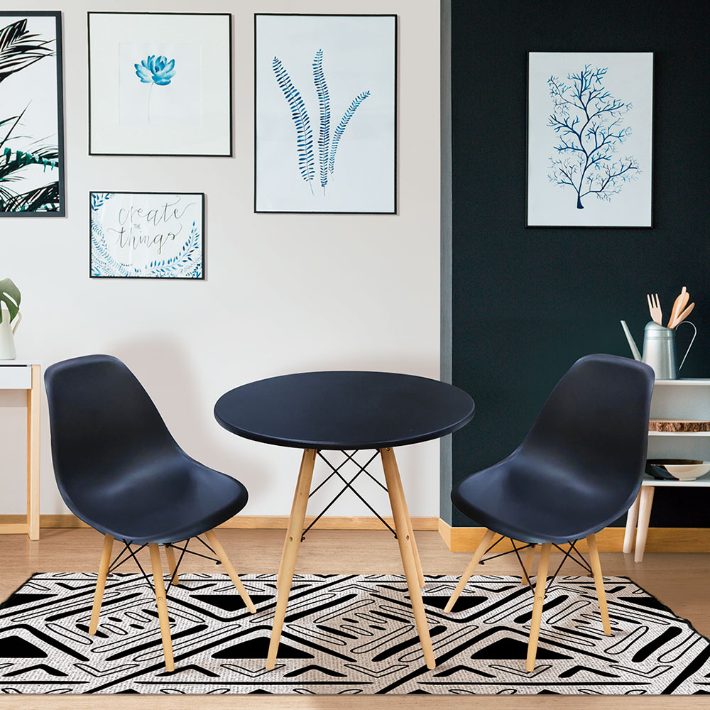Conjunto de Mesa de Jantar com 2 Cadeiras Eames Preto 