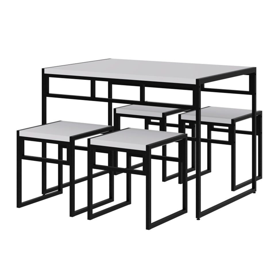 Conjunto de Mesa de Jantar com 4 Bancos Wooden Branco e Preto
