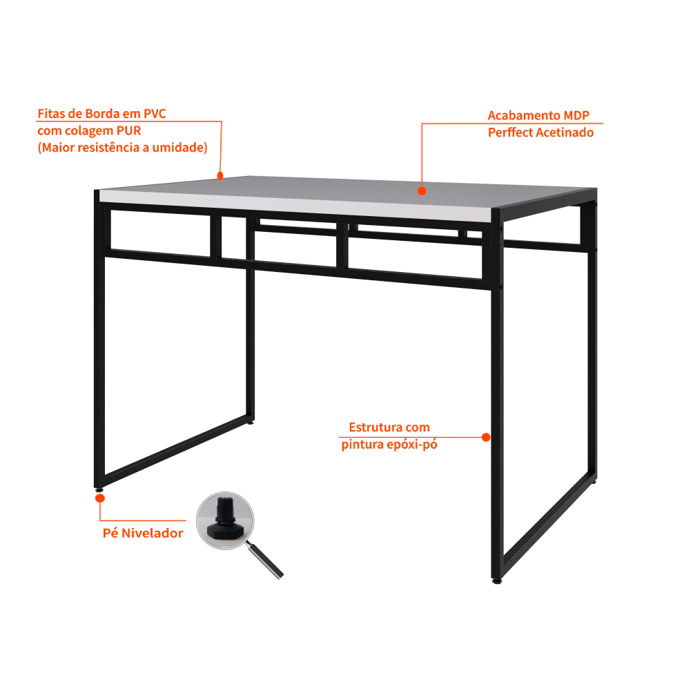 Conjunto de Mesa de Jantar com 4 Bancos Wooden Branco e Preto