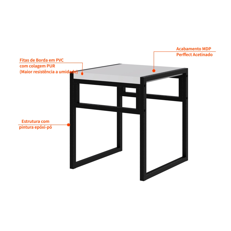 Conjunto de Mesa de Jantar com 4 Bancos Wooden Branco e Preto