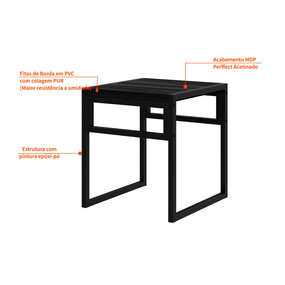 Conjunto de Mesa de Jantar com 4 Bancos Wooden Ônix e Preto