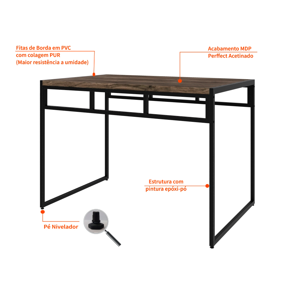Conjunto de Mesa de Jantar com 4 Bancos Wooden Carvalho Dark e Preto