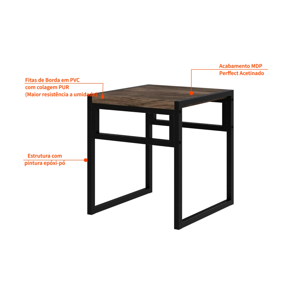 Conjunto de Mesa de Jantar com 4 Bancos Wooden Carvalho Dark e Preto