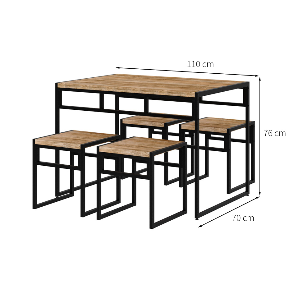 Conjunto de Mesa de Jantar com 4 Bancos Wooden Carvalho e Preto