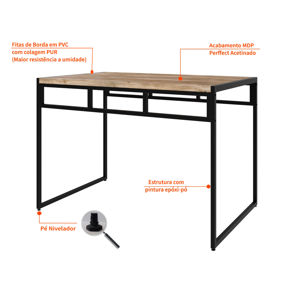 Conjunto de Mesa de Jantar com 4 Bancos Wooden Carvalho e Preto