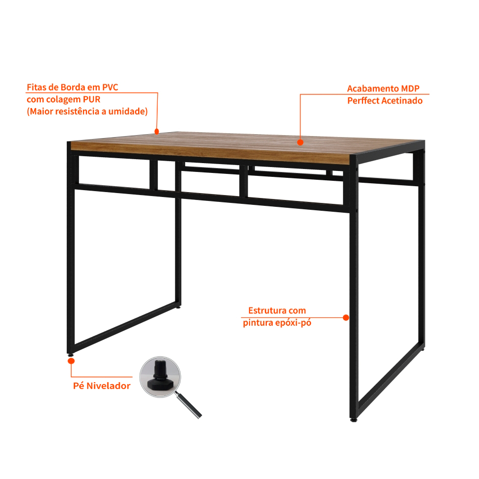 Conjunto de Mesa de Jantar com 4 Bancos Wooden Mel e Preto