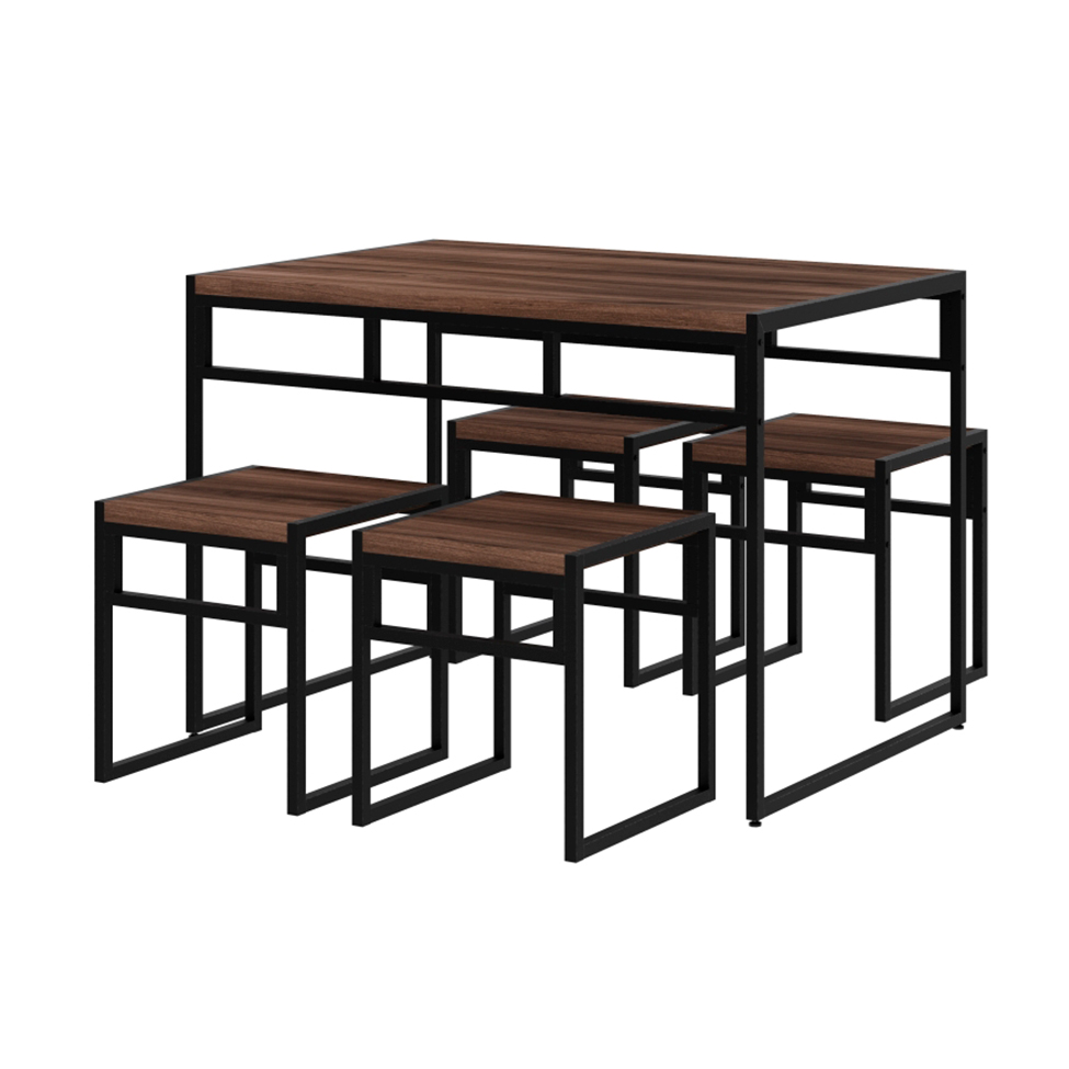 Conjunto de Mesa de Jantar com 4 Bancos Wooden Nogal e Preto