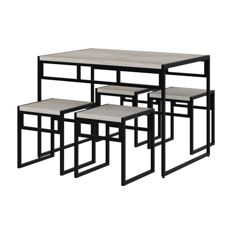 Conjunto de Mesa de Jantar com 4 Bancos Wooden Snow e Preto