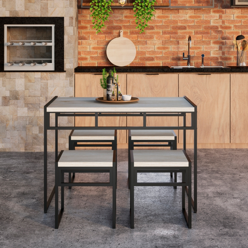 Conjunto de Mesa de Jantar com 4 Bancos Wooden Snow e Preto