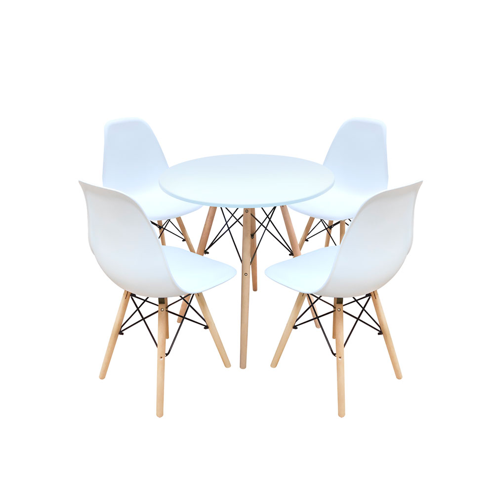 Conjunto de Mesa de Jantar com 4 Cadeiras Eames Branco 