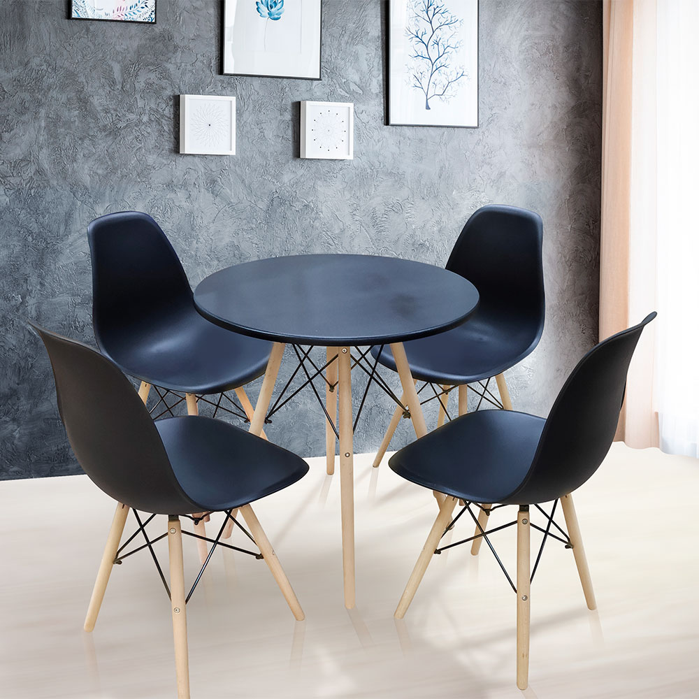 Conjunto de Mesa de Jantar com 4 Cadeiras Eames Preto 