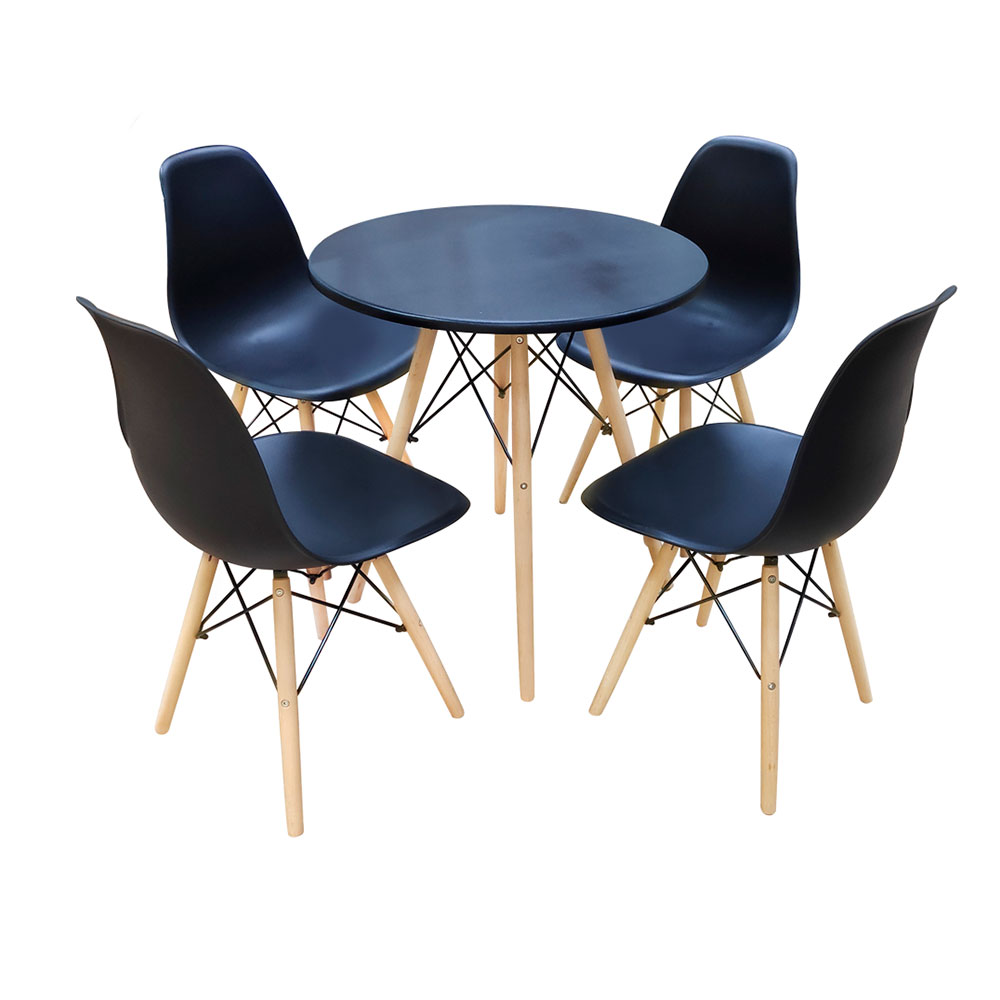 Conjunto de Mesa de Jantar com 4 Cadeiras Eames Preto 