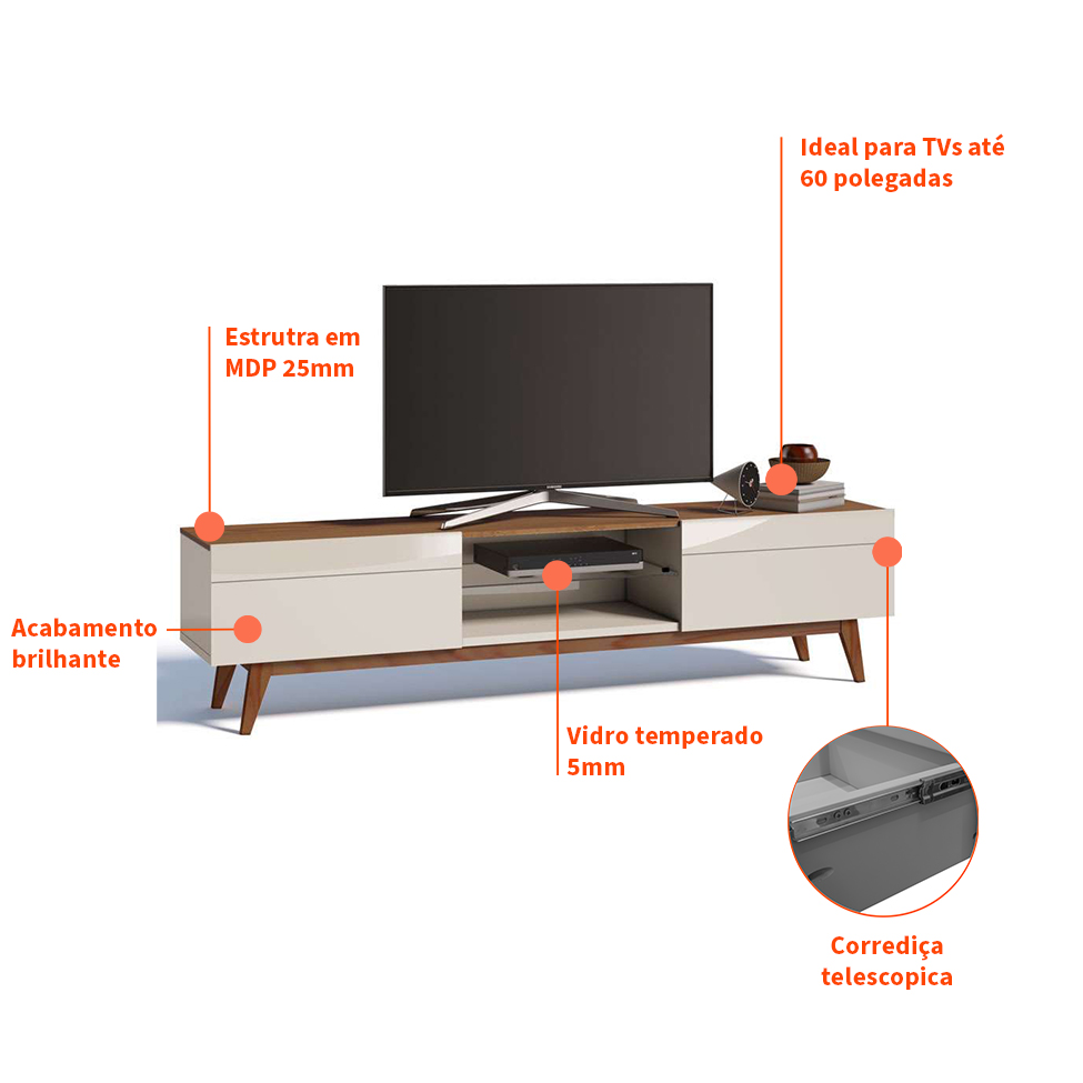 Conjunto de Sala de Estar com Paínel para TV 60 Polegadas Rack Classic 2 GV e Buffet Classic 4 PT Freijó