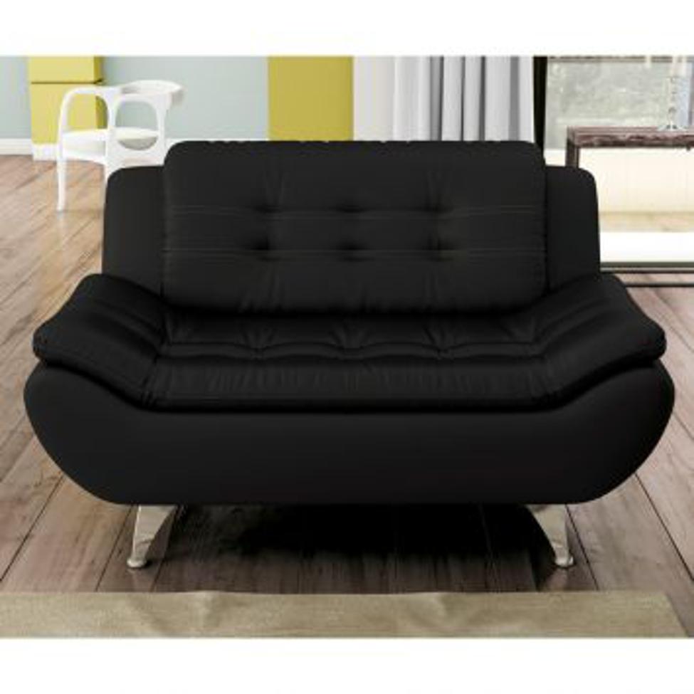 Conjunto de Sofá 2 e 3 Lugares New Passion Revestimento Sintético Preto