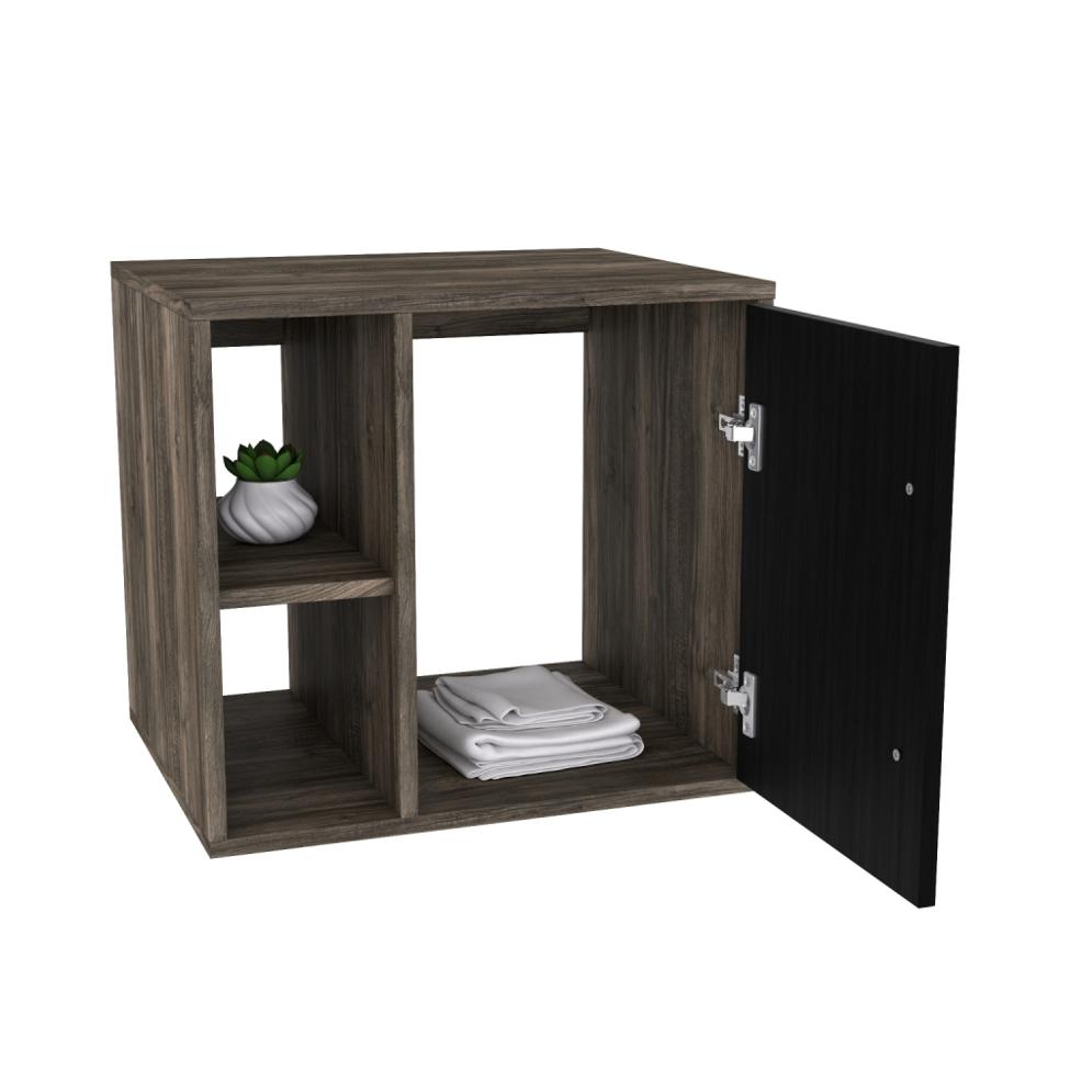 Conjunto para Banheiro Gabinete com Cuba Q32 e Espelheira Soft 500  Carvalho Dark com Preto Ônix