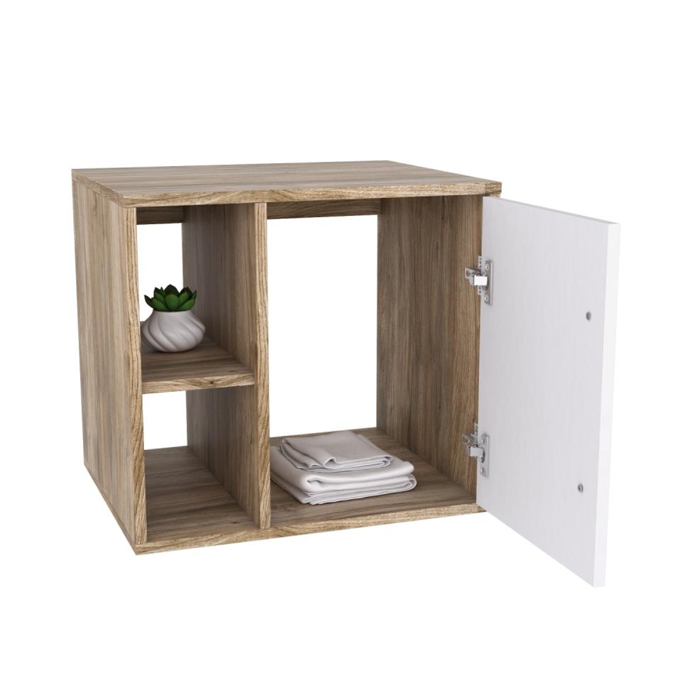 Conjunto para Banheiro Gabinete com Cuba Q32 e Espelheira Soft 500  Carvalho com Branco