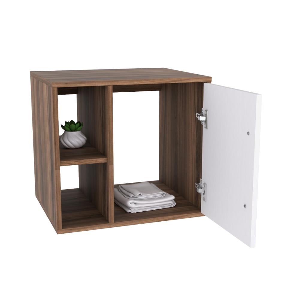 Conjunto para Banheiro Gabinete com Cuba Q32 e Espelheira Soft 500  Nogal com Branco