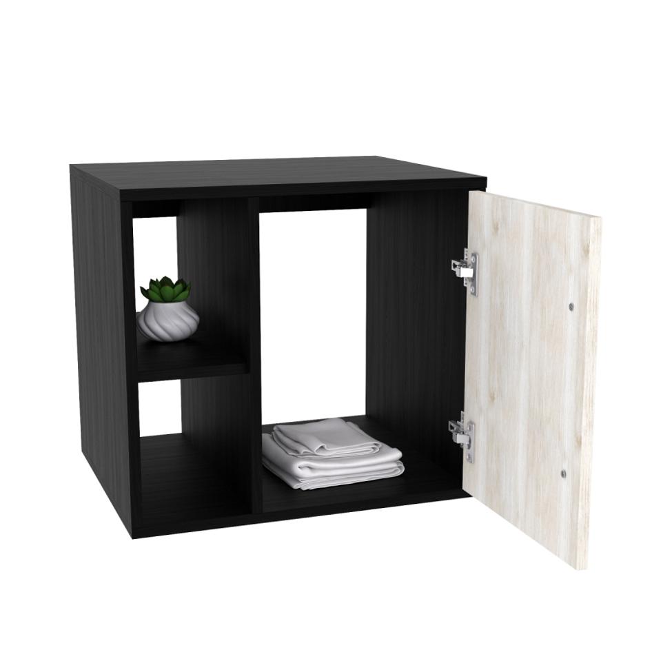 Conjunto para Banheiro Gabinete com Cuba Q32 e Espelheira Soft 500  Preto Onix com Snow