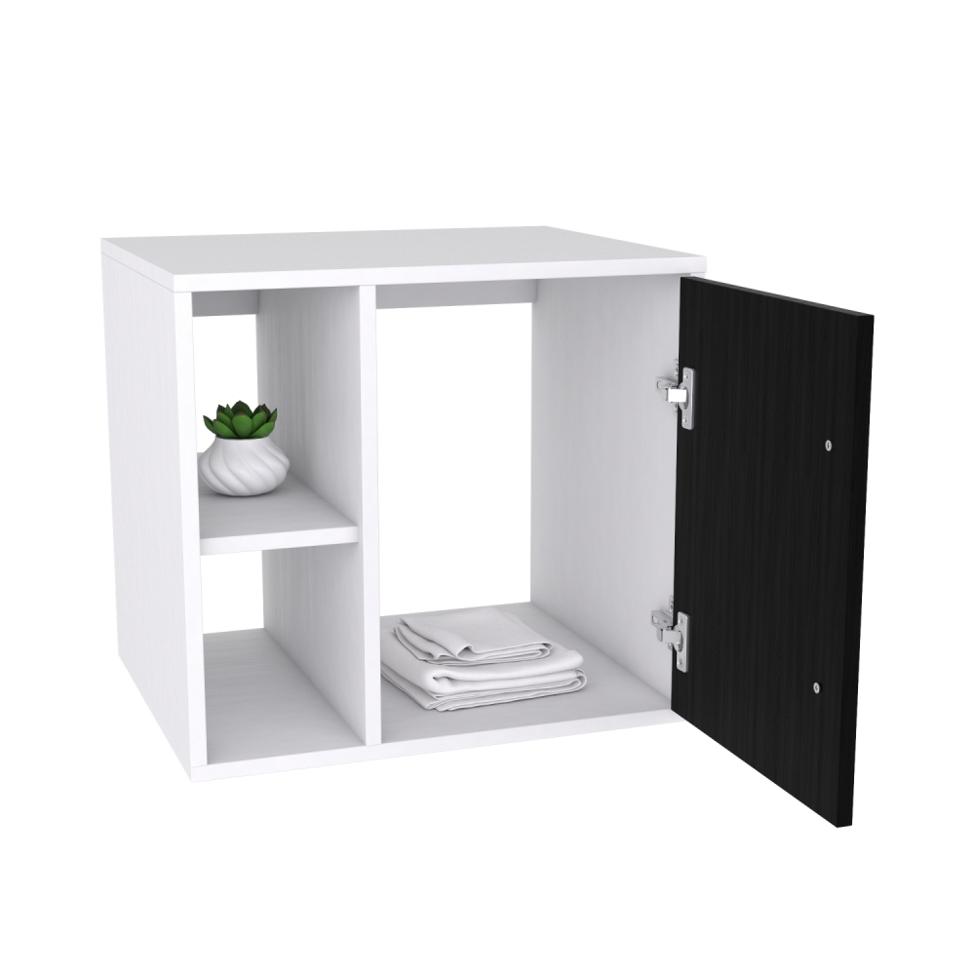 Conjunto para Banheiro Gabinete com Cuba Redonda R30 e Espelheira Soft 500  Branco com Preto Ônix