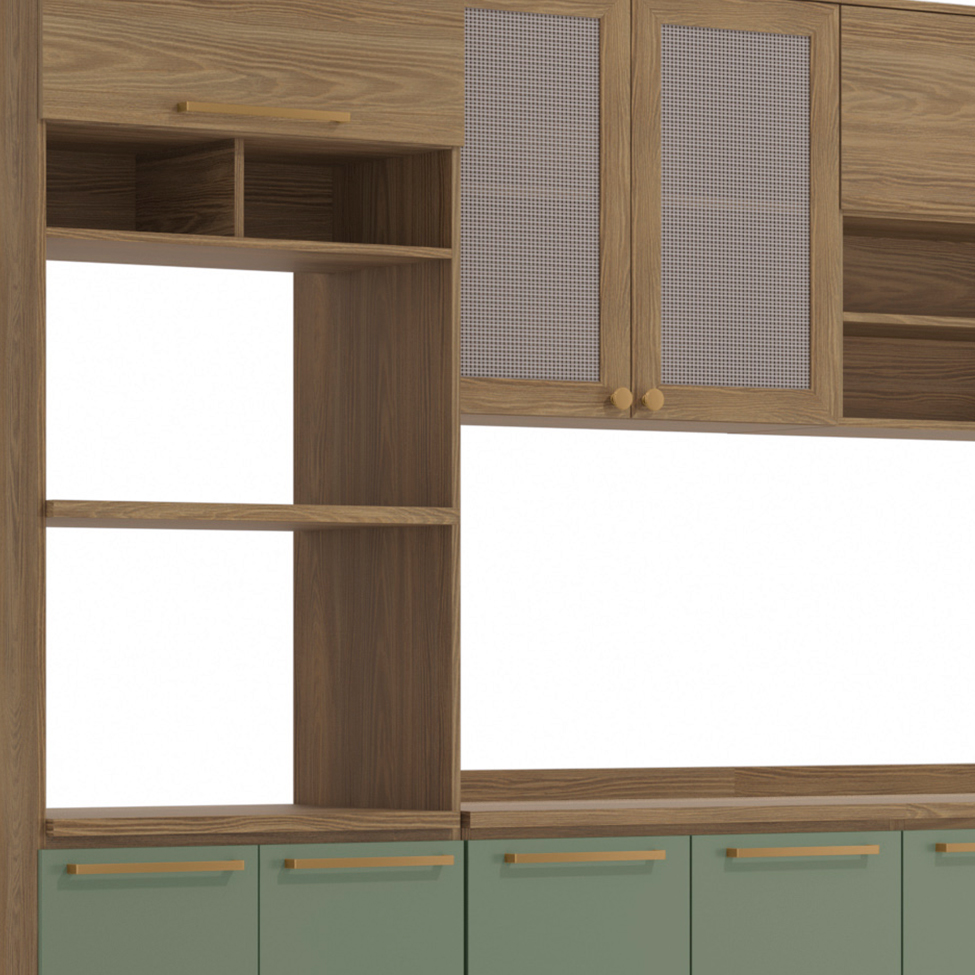 Cozinha Compacta Botanic com Tela 14 Portas 3 Gavetas Nogueira e Verde