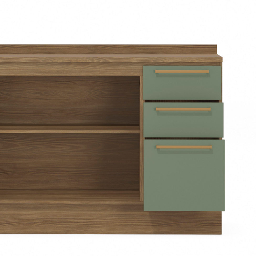 Cozinha Compacta Botanic com Tela 14 Portas 3 Gavetas Nogueira e Verde