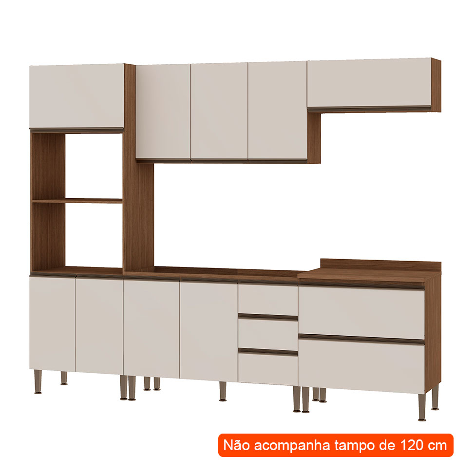 Cozinha Compacta Conecta 9 Portas 5 Gavetas Évano e Off White